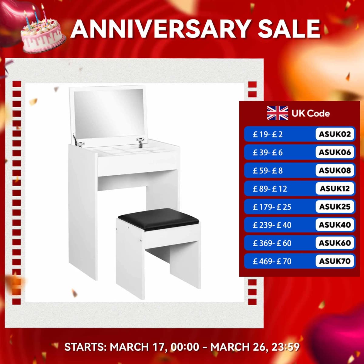 HOMCOM Dressing Table Set Cushioned Stool Flip-up Mirror Chipboard - Wood Grain