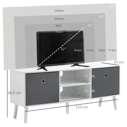HOMCOM Modern TV Cabinet Stand w/ Shelves & Drawers, Bedroom White & Grey