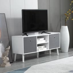 HOMCOM Modern TV Cabinet Stand w/ Shelves & Drawers, Bedroom White & Grey