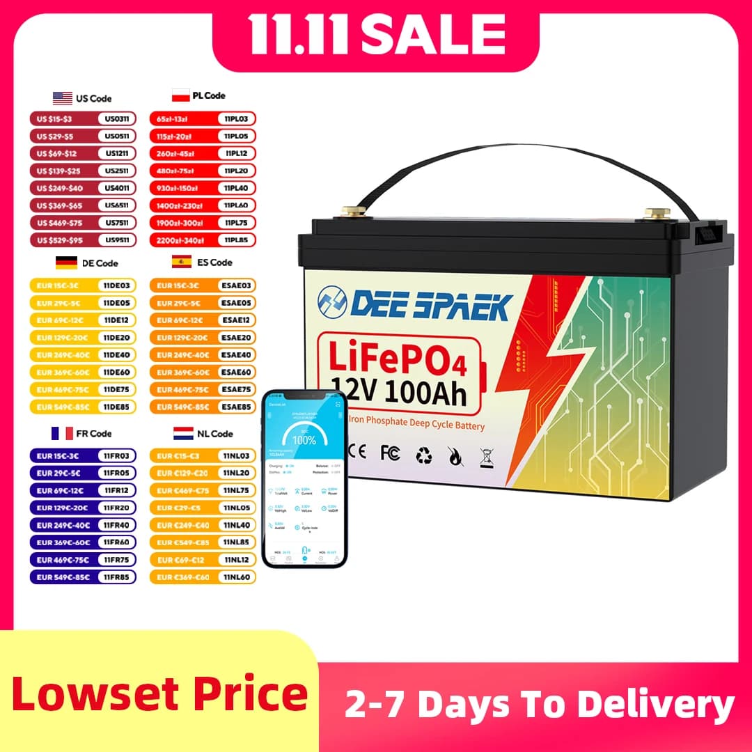 LiFePO4 Battery Pack 12V 100Ah BMS Bluetooth For RV Home Energy EV Solar Rechargeable Lithium Iron Phosphate Batteries GB Stock