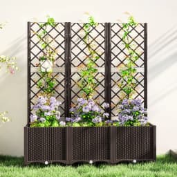 Plastic Raised Garden Planter with Trellis, Flower Bed with Drainage Holes