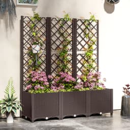 Plastic Raised Garden Planter with Trellis, Flower Bed with Drainage Holes