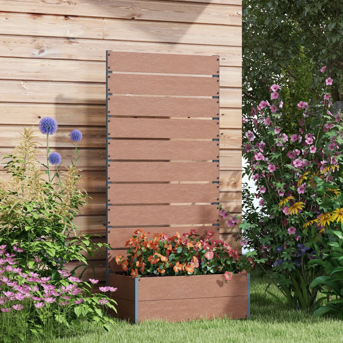 Garden Planter with Trellis for Vine Climbing Plants, Flowers, Herbs, Brown