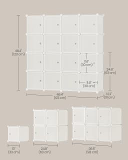 SONGMICS 16-Cube Storage Unit, Shoe Rack, Stackable Cubes, Plastic Closet Cabinet, Wardrobe, with Doors