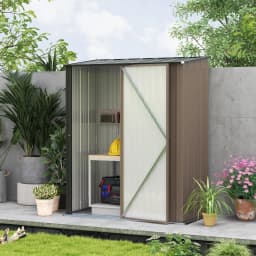 Outdoor Storage Shed Steel Garden Shed W/ Lockable Door for Garden, Brown
