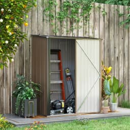 Outdoor Storage Shed Steel Garden Shed W/ Lockable Door for Garden, Brown
