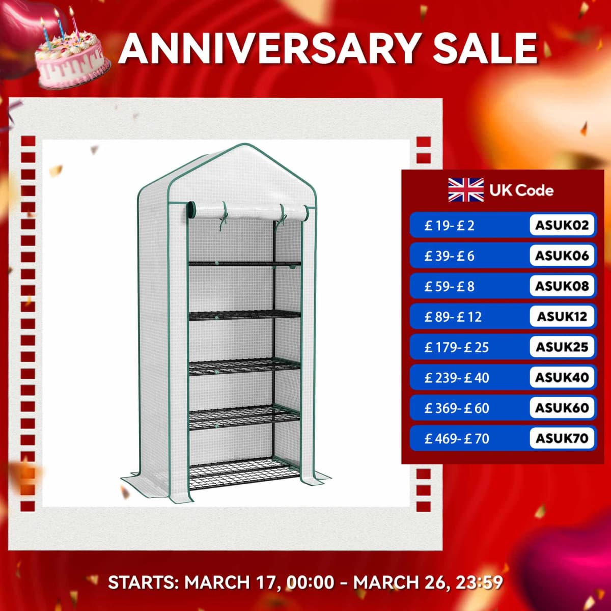 5 Tier Widened Mini Greenhouse Portable Green House W/ Door, 193H X 90Wcm, Green