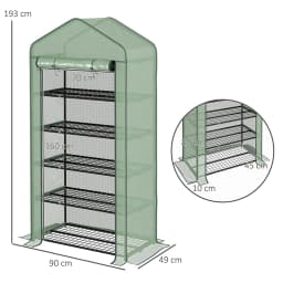 5 Tier Widened Mini Greenhouse Portable Green House W/ Door, 193H X 90Wcm, Green