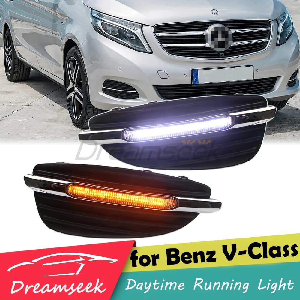 LED Daytime Running Light for Mercedes-Benz V-Class V260 V250 2016-2018 DRL Daylight Driving Fog Lamp with Turn Signal Headlight