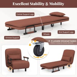 GOFLAME Single Folding Sofa Bed Chair Modern Fabric Sleep Function Holder With Pillow