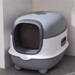 Oval Oblong Hooded Cat Litter Box Tray Front Entry Toilet with Litter Scoop for Kittens Cat Breeds Enclosed