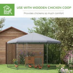 PawHut Walk in Chicken Run Chicken Coop with Cover, for 10-15 Chickens, Hens, Rabbits, Ducks, 4 x 3.5 x 2.6m - Silver Tone
