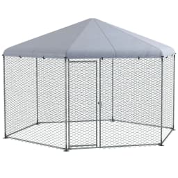 PawHut Walk in Chicken Run Chicken Coop with Cover, for 10-15 Chickens, Hens, Rabbits, Ducks, 4 x 3.5 x 2.6m - Silver Tone
