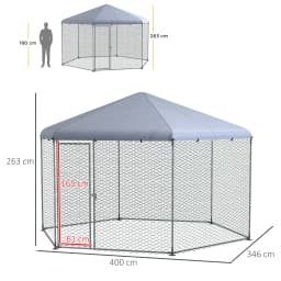 PawHut Walk in Chicken Run Chicken Coop with Cover, for 10-15 Chickens, Hens, Rabbits, Ducks, 4 x 3.5 x 2.6m - Silver Tone