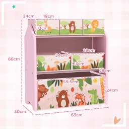 AIYAPLAY Kids Storage Unit, 3-Tier Toy Organiser Shelf with 6 Removable Storage Boxes, for Playroom, Bedroom Nursery, Pink