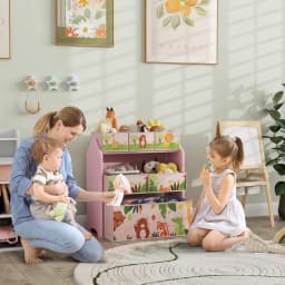 AIYAPLAY Kids Storage Unit, 3-Tier Toy Organiser Shelf with 6 Removable Storage Boxes, for Playroom, Bedroom Nursery, Pink