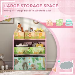 AIYAPLAY Kids Storage Unit, 3-Tier Toy Organiser Shelf with 6 Removable Storage Boxes, for Playroom, Bedroom Nursery, Pink