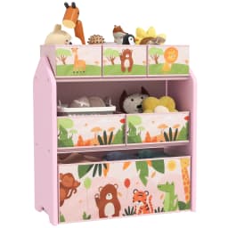 AIYAPLAY Kids Storage Unit, 3-Tier Toy Organiser Shelf with 6 Removable Storage Boxes, for Playroom, Bedroom Nursery, Pink