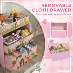 AIYAPLAY Kids Storage Unit, 3-Tier Toy Organiser Shelf with 6 Removable Storage Boxes, for Playroom, Bedroom Nursery, Pink