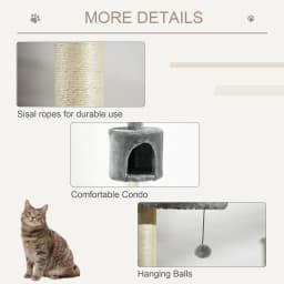 PawHut Cat Tree, Kitten Play Tower w/ Solid Scratching Post, Light Grey