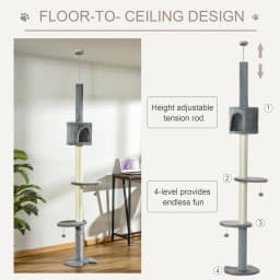 PawHut Cat Tree, Kitten Play Tower w/ Solid Scratching Post, Light Grey