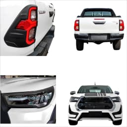 Matt Black Headlight Tail Light Covers Surround Trim For Toyota Hilux Revo 2021-2024 Decorative Rear +Front Lamp Shades 4PCS/Set