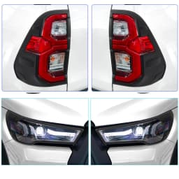 Matt Black Headlight Tail Light Covers Surround Trim For Toyota Hilux Revo 2021-2024 Decorative Rear +Front Lamp Shades 4PCS/Set