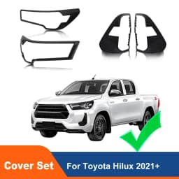 Matt Black Headlight Tail Light Covers Surround Trim For Toyota Hilux Revo 2021-2024 Decorative Rear +Front Lamp Shades 4PCS/Set