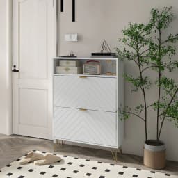 HOMCOM Narrow Shoe Storage Cabinet with 2 Flip Drawers for 12 Pairs of Shoes