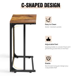 VASAGLE C-Shaped Side Table, Bedside Table, Sofa Side Table, Coffee Table, with Metal Frame, Industrial, for Living Room, Bedroo