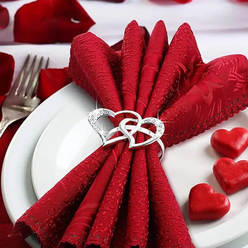 Double Heart Napkin Rings 6X Hollow-Out Napkin Ring With Rhinestone Home Decoration Party Supplies For Wedding Dinner Party