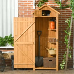 Garden Storage Shed 3 Shelves Tool House W/ Asphalt Roof 77 X 54 X 179 cm Brown