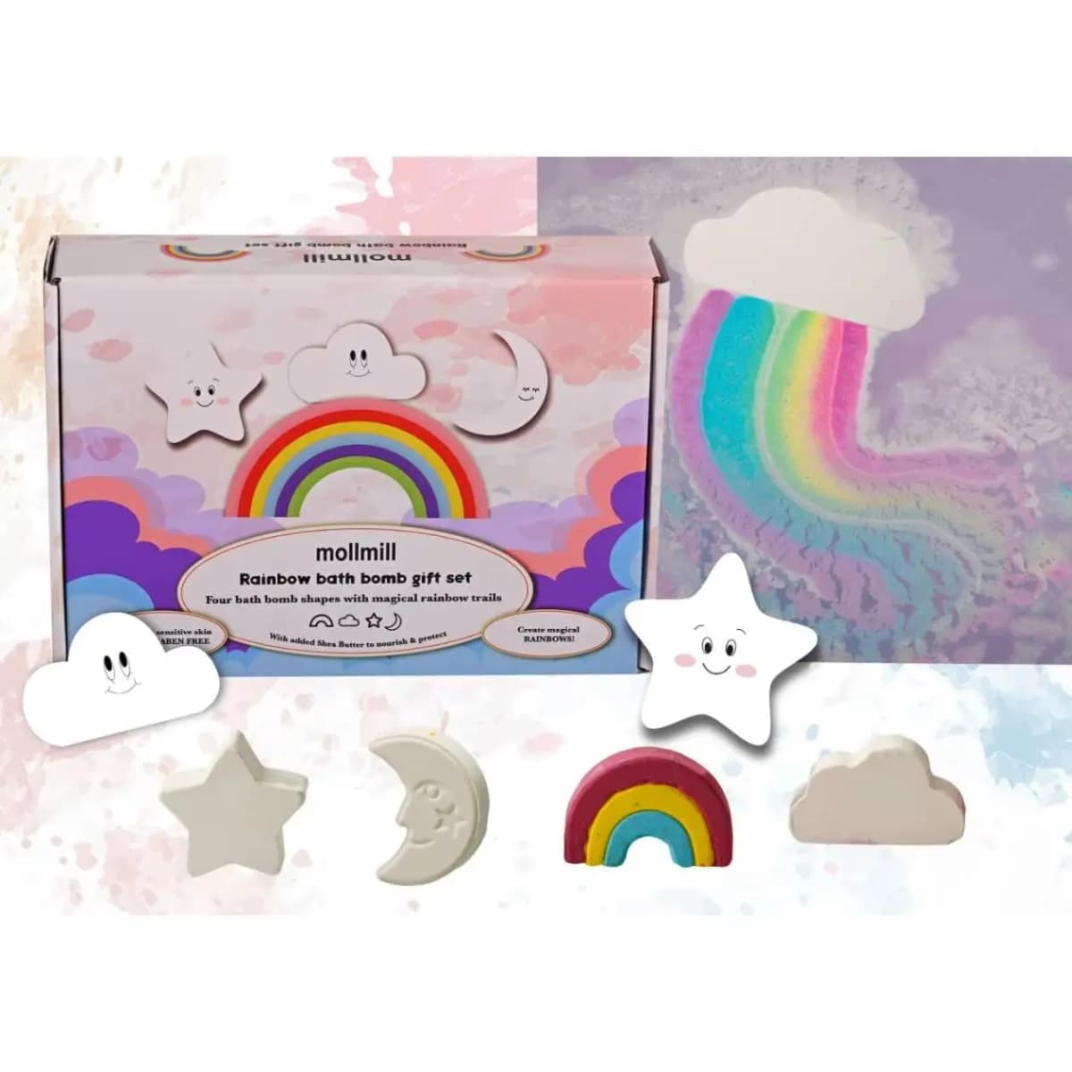 Rainbow Bath Bomb Gift Set. 4 Pack of Bath Bombs with Colourful Rainbow Trails