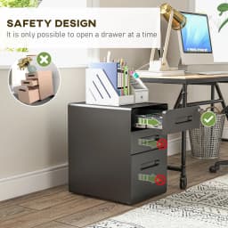 Vinsetto 3 Drawer Modern Steel Filing Cabinet w/ 4 Wheels Lock Pencil Box Black