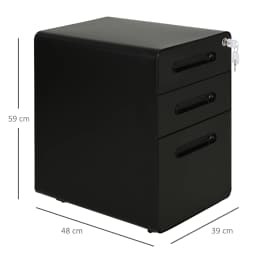Vinsetto 3 Drawer Modern Steel Filing Cabinet w/ 4 Wheels Lock Pencil Box Black