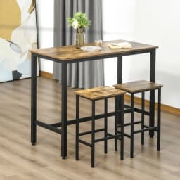 HOMCOM 3-Piece Industrial Bar Table Set, Table and 2 Chairs Rustic Brown