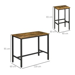 HOMCOM 3-Piece Industrial Bar Table Set, Table and 2 Chairs Rustic Brown