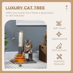 PawHut 56cm Cat Tree for Indoor Cats, Scratching Post with Cat Toys Climbing Tower Activity Centre, Dangling Ball - Grey