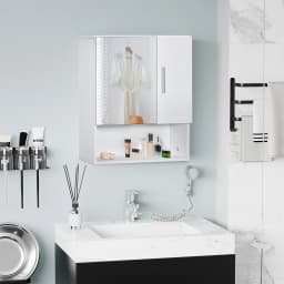 kleankin Bathroom Mirror Cabinet Wall Mount Storage Organizer w/ Door, White