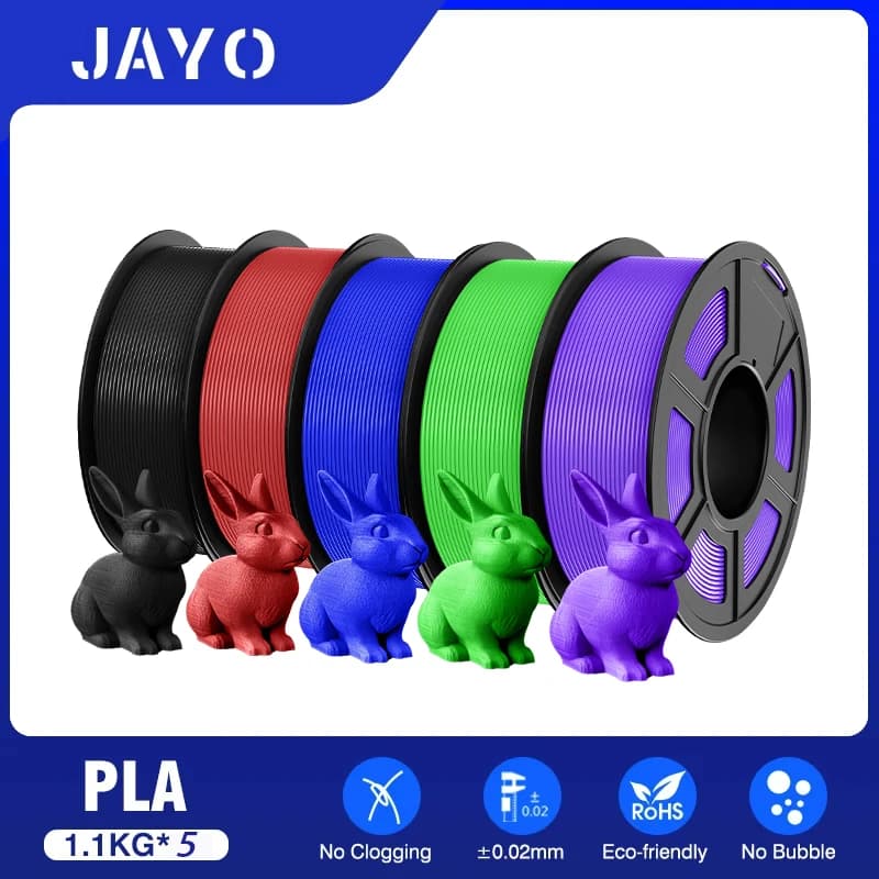 JAYO PLA Filaments 5 Rolls/ 3D Printer Filament 1.75mm FDM 3D Printer Materials Neatly Wound High Toughness for FDM 3D Printer