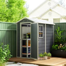 4 X 6ft Plastic Garden Shed with Floor, Window, and Lockable Door