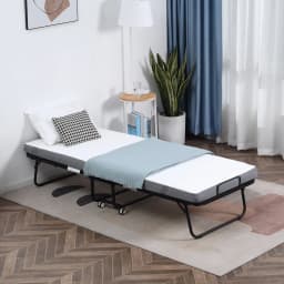 HOMCOM Folding Bed with 10cm Mattress, Portable Foldable Guest Bed with Wheels