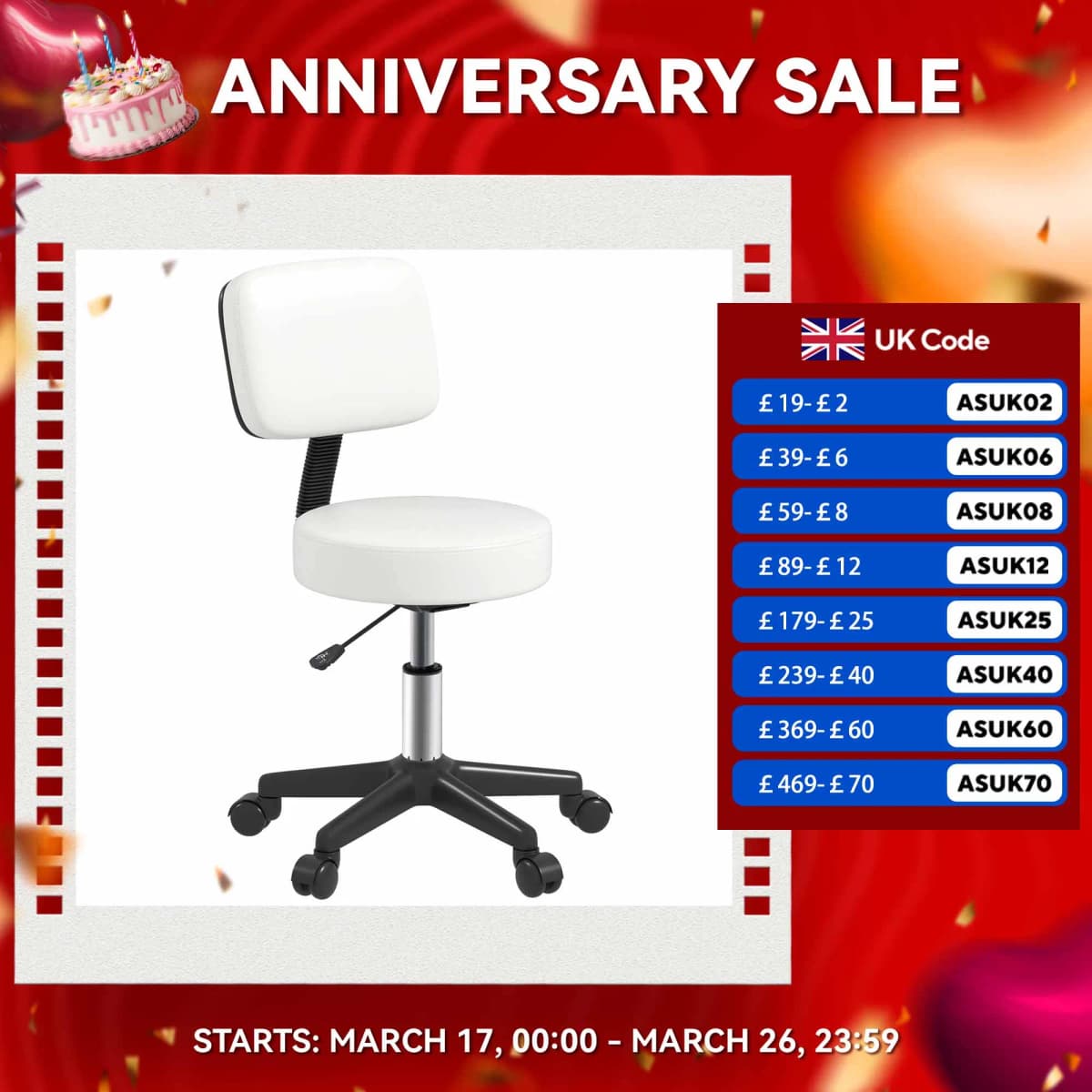 HOMCOM Adjustable Swivel Salon Chair Padded Seat Back 5 Wheels