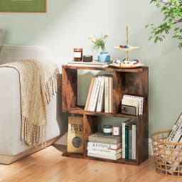 GOFLAME 3-Tier Bookshelf Display Shelf for Small Space Freestanding Side Table Rustic Brown