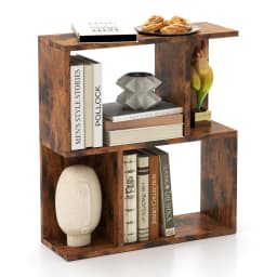 GOFLAME 3-Tier Bookshelf Display Shelf for Small Space Freestanding Side Table Rustic Brown