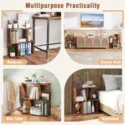 GOFLAME 3-Tier Bookshelf Display Shelf for Small Space Freestanding Side Table Rustic Brown