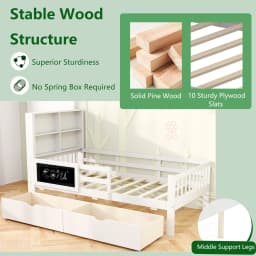 GOFLAME Single Size Bed Frame Solid Wood Platform Bed w/2 Storage Drawers