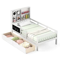 GOFLAME Single Size Bed Frame Solid Wood Platform Bed w/2 Storage Drawers
