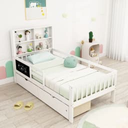 GOFLAME Single Size Bed Frame Solid Wood Platform Bed w/2 Storage Drawers