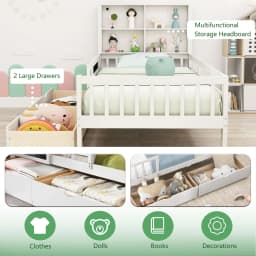 GOFLAME Single Size Bed Frame Solid Wood Platform Bed w/2 Storage Drawers